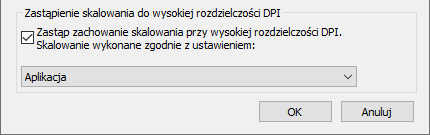 Ustawienie skalowania aplikacji
