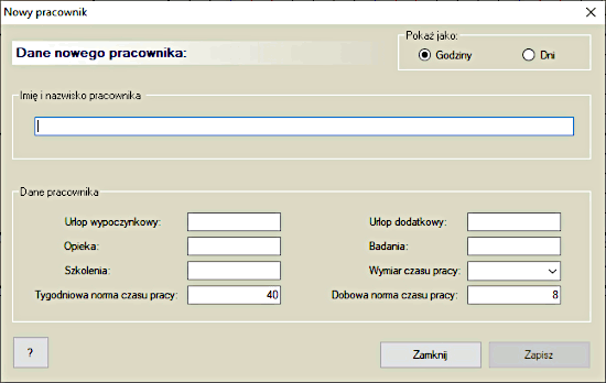 Dodanie nowego pracownika do zasobów