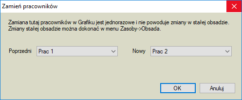 Zamiana pracownika w Grafiku