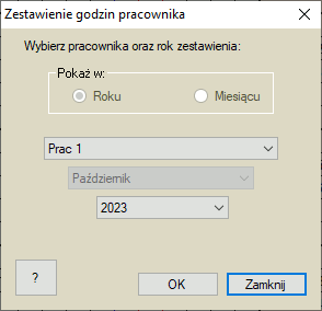 Wybór zestawienia godzin pracownika